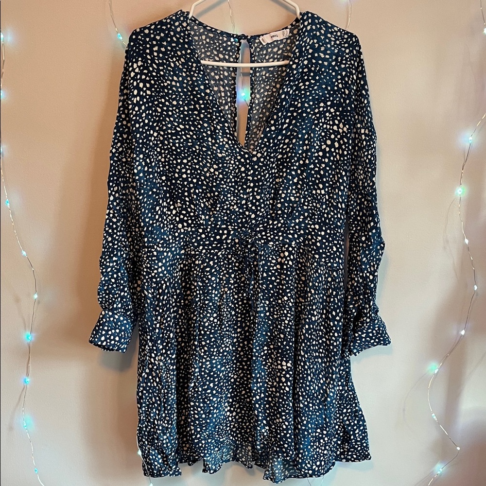 Mango Blue and White Polkadot Dress